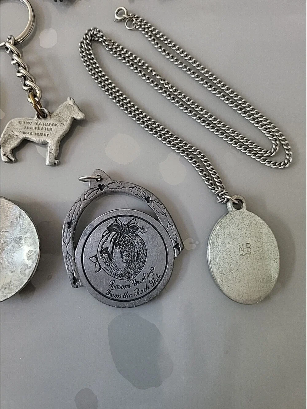 Vintage Signed Pewter Pcs Lot Of Charms Keychain Pin Chain See Up Close Pics
